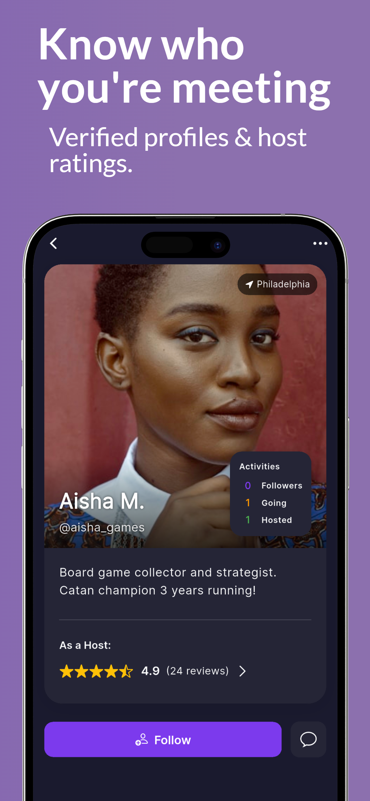 Tomo user profile with host ratings